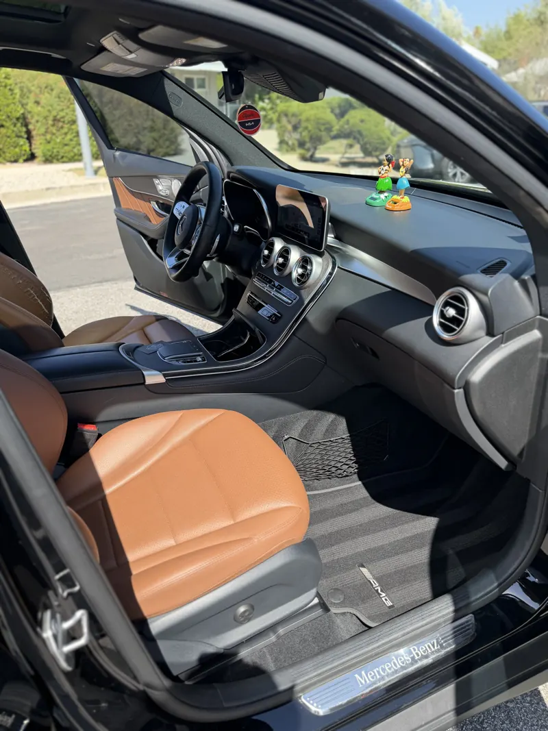 Tan leather Mercedes interior after an interior detail